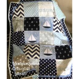 Sailboat Quilt/Nautical Throw Quilt/Ocean Blue Sail Away - thumbnail 3
