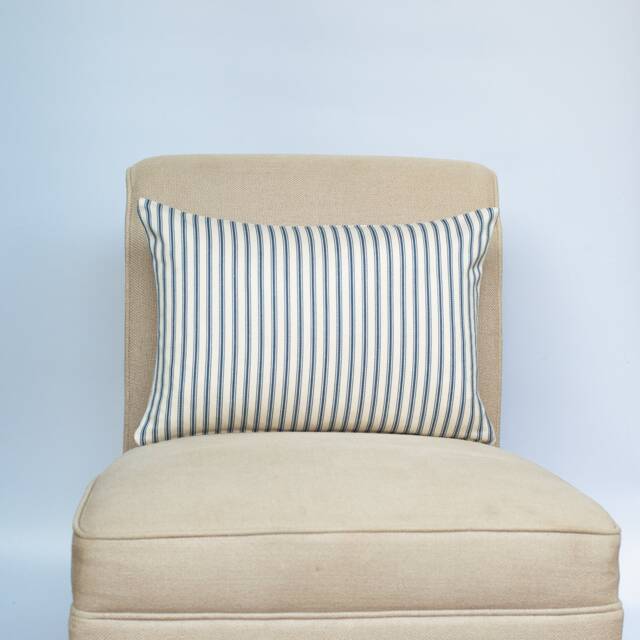 Nautical Cotton Ticking Stripe Boudoir Cushion. Inspired Navy Blue & Bright White Design. 17x12 - image 1