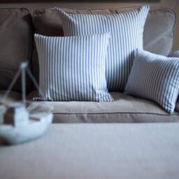 Nautical Cotton Ticking Stripe Boudoir Cushion. Inspired Navy Blue & Bright White Design. 17x12 - thumbnail 3