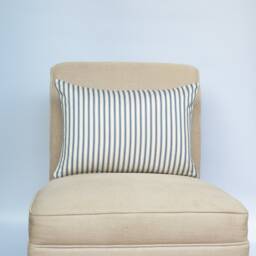 Nautical Cotton Ticking Stripe Boudoir Cushion. Inspired Navy Blue & Bright White Design. 17x12