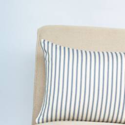 Nautical Cotton Ticking Stripe Boudoir Cushion. Inspired Navy Blue & Bright White Design. 17x12 - thumbnail 2