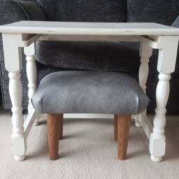 Eco Leather Footstool Small Upholstered Ottoman, Wooden Legs. S - thumbnail 2