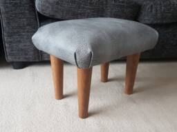Eco Leather Footstool Small Upholstered Ottoman, Wooden Legs. S