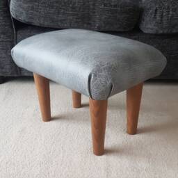 Eco Leather Footstool Small Upholstered Ottoman, Wooden Legs. S - thumbnail 4