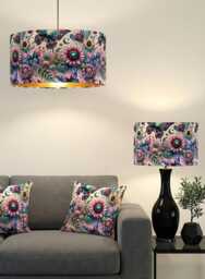 Handmade By Order Pink Multicoloured Butterfly & Roses Pattern Drum Velvet Lamp Shade Pendant Light All Shapes Sizes Availa - thumbnail 1