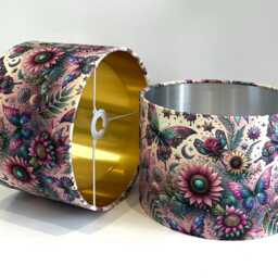 Handmade By Order Pink Multicoloured Butterfly & Roses Pattern Drum Velvet Lamp Shade Pendant Light All Shapes Sizes Availa - thumbnail 3