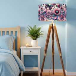Handmade By Order Pink Multicoloured Butterfly & Roses Pattern Drum Velvet Lamp Shade Pendant Light All Shapes Sizes Availa - thumbnail 2