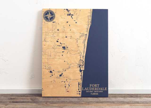Fort Lauderdale, Florida Map - Engraved Wood Coastal Wall Art Sign, Beach House Home Decor Nautical Print, Unique Personalized Family Gift - image 1