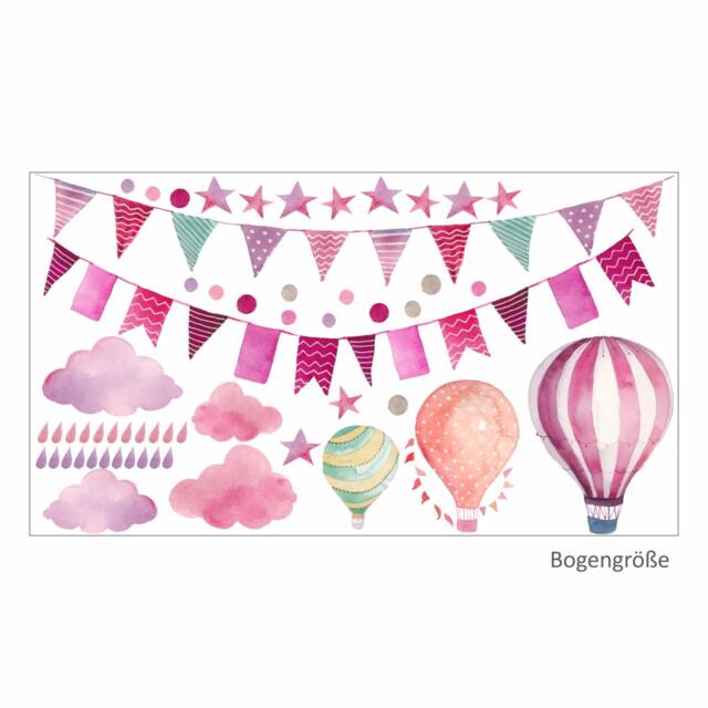 015 Wall Decal Garland Pennant Chain Balloon Cloud Rain Stars Pink Berry Purple Nikima in 6 Different Versions. Sizes - image 1