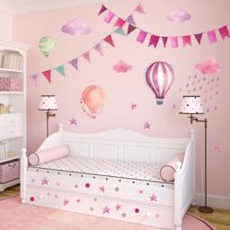 015 Wall Decal Garland Pennant Chain Balloon Cloud Rain Stars Pink Berry Purple Nikima in 6 Different Versions. Sizes - thumbnail 3