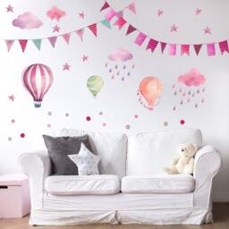 015 Wall Decal Garland Pennant Chain Balloon Cloud Rain Stars Pink Berry Purple Nikima in 6 Different Versions. Sizes - thumbnail 2