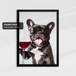 French Bulldog Drinking Wine With Sunglasses Photo Framed Poster Print & Canvas Wall Decor Art Bedroom Home Interior Gift For Pets - thumbnail 2