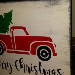 Merry Christmas Red Truck Sign Distressed Wood Wall Hanging Rustic Holiday Primitive Decor Farmhouse Decoration - thumbnail 3