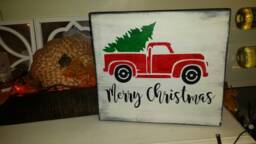 Merry Christmas Red Truck Sign Distressed Wood Wall Hanging Rustic Holiday Primitive Decor Farmhouse Decoration