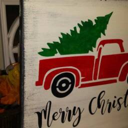 Merry Christmas Red Truck Sign Distressed Wood Wall Hanging Rustic Holiday Primitive Decor Farmhouse Decoration - thumbnail 2