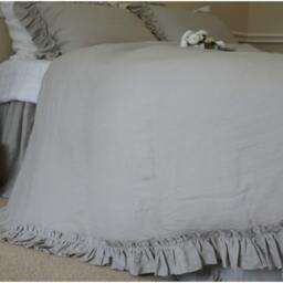 Stone Grey Ruffled Duvet Cover Handmade With Vintage Ruffle Style, Linen Bedding, Shabby Chic Bedding - thumbnail 3