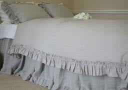 Stone Grey Ruffled Duvet Cover Handmade With Vintage Ruffle Style, Linen Bedding, Shabby Chic Bedding - thumbnail 1