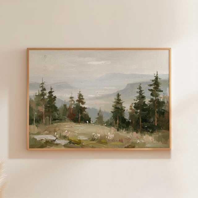 Cedar Forest Poster, Misty Valley Print, Nature Wall Art, Paper - image 1