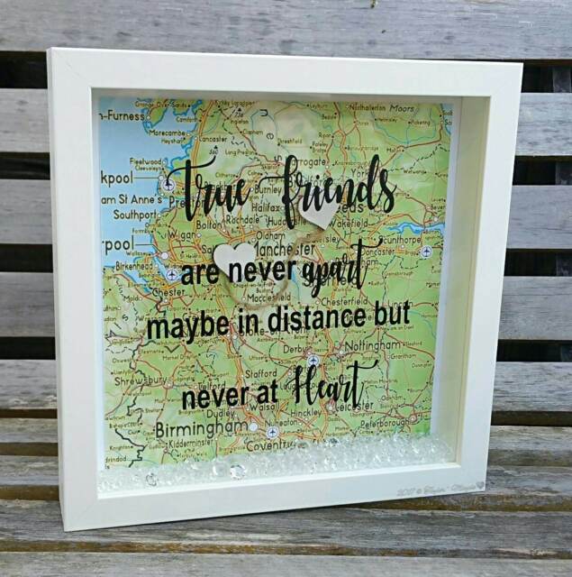 Friends Box Frame, Best Friends Gift, Pen Pals, Moving House Handmade Pals Map Working Away Rememberance