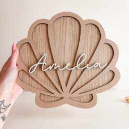 Personalized Shell Name Sign - Custom Wood Scallop Nursery Decor Beach Theme Baby Girl Room Mermaid Wall Art Coastal Kids Gift - thumbnail 3