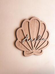 Personalized Shell Name Sign - Custom Wood Scallop Nursery Decor Beach Theme Baby Girl Room Mermaid Wall Art Coastal Kids Gift - thumbnail 1