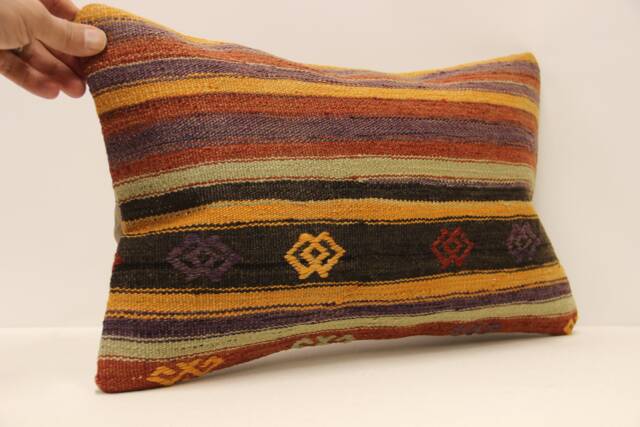 Vintage Turkish Kilim Pillow 12x20 Wool Boho Cushion Cover - image 1