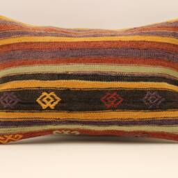 Vintage Turkish Kilim Pillow 12x20 Wool Boho Cushion Cover - thumbnail 2