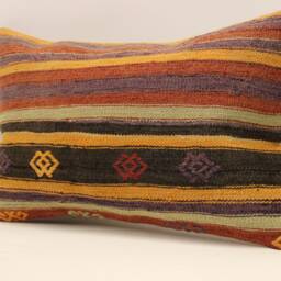 Vintage Turkish Kilim Pillow 12x20 Wool Boho Cushion Cover - thumbnail 3
