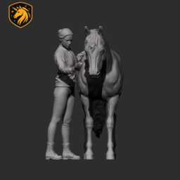 Girl Combing Horse - Unpainted Abs Resin Model - Realistic Equine Sculpture - thumbnail 3