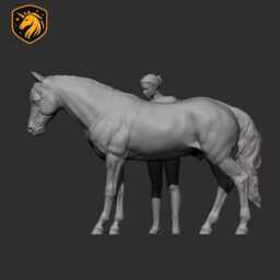 Girl Combing Horse - Unpainted Abs Resin Model - Realistic Equine Sculpture - thumbnail 2