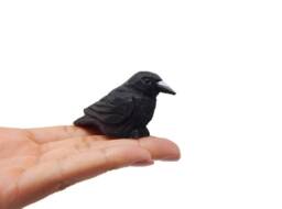 Black Raven Wooden Figurine - Hand Carved Crow Bird Sculpture - thumbnail 1