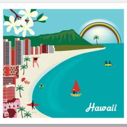 Hawaii Print, Honolulu Skyline, Diamond Head Waikiki Beach Wall Art, Oahu Art Wedding, E8-O-Hi - thumbnail 3