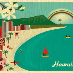 Hawaii Print, Honolulu Skyline, Diamond Head Waikiki Beach Wall Art, Oahu Art Wedding, E8-O-Hi - thumbnail 2