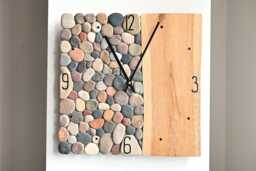 Rustic Oak Wood & Beach Stone Clock, Coastal Design, 11.5