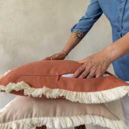 Linen Pillow Cover With Fringe, Natural Throw Covers, Square Or Lumbar Decorative Pillows - thumbnail 3