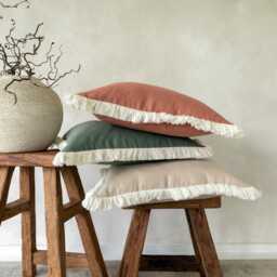 Linen Pillow Cover With Fringe, Natural Throw Covers, Square Or Lumbar Decorative Pillows