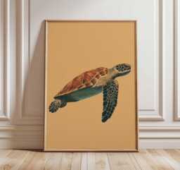 Sea Turtle Art Print, Vintage Ocean Poster, Marine Animal Wall Art, Coastal Beach Decor, Nautical Wildlife Illustration, Tropical Home Style - thumbnail 1