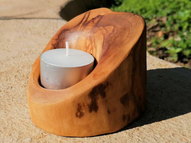 Tealight Candle Holder, Handmade, Wood Home Decor, Olive Wood, Rustic Holder - image 1