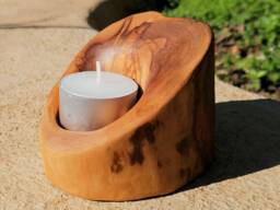 Tealight Candle Holder, Handmade, Wood Home Decor, Olive Wood, Rustic Holder - thumbnail 1