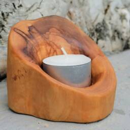 Tealight Candle Holder, Handmade, Wood Home Decor, Olive Wood, Rustic Holder - thumbnail 2