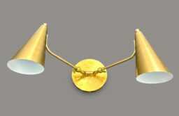 Handcrafted Brass Double Wall Sconce Mid-Century Modern Lighting Fixture