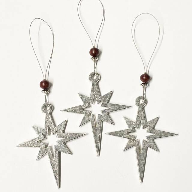 Hanging Christmas Star - Set Of 3 Decoration, Quirky Pewter Handmade Uk, Decoration - image 1