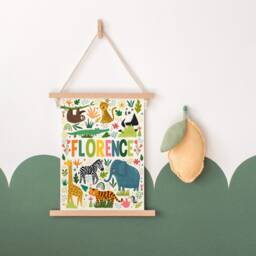 Personalised Jungle Animal Name Print, Safari Nursery Kids Custom Theme Accessories, Baby Shower Gift - thumbnail 2
