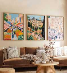 Set Of 3 Israel Posters, Middle East Travel Prints, Holy Land Wall Art Set, Jerusalem Decor, Ancient Art, Historic Prints - thumbnail 1