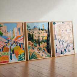 Set Of 3 Israel Posters, Middle East Travel Prints, Holy Land Wall Art Set, Jerusalem Decor, Ancient Art, Historic Prints - thumbnail 3
