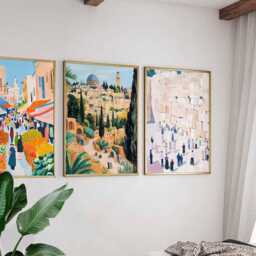 Set Of 3 Israel Posters, Middle East Travel Prints, Holy Land Wall Art Set, Jerusalem Decor, Ancient Art, Historic Prints - thumbnail 4