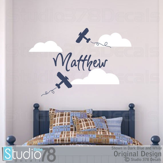 Personalized Airplane Vinyl Wall Decal - Aviation Nursery Decor - image 1