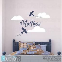 Personalized Airplane Vinyl Wall Decal - Aviation Nursery Decor - thumbnail 1