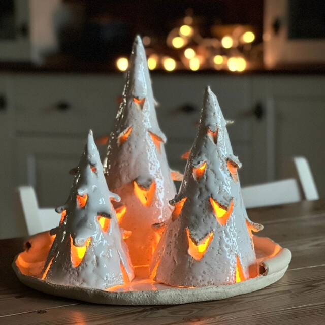 Christmas Ceramic Tree Lanterns Set Of Three - image 1