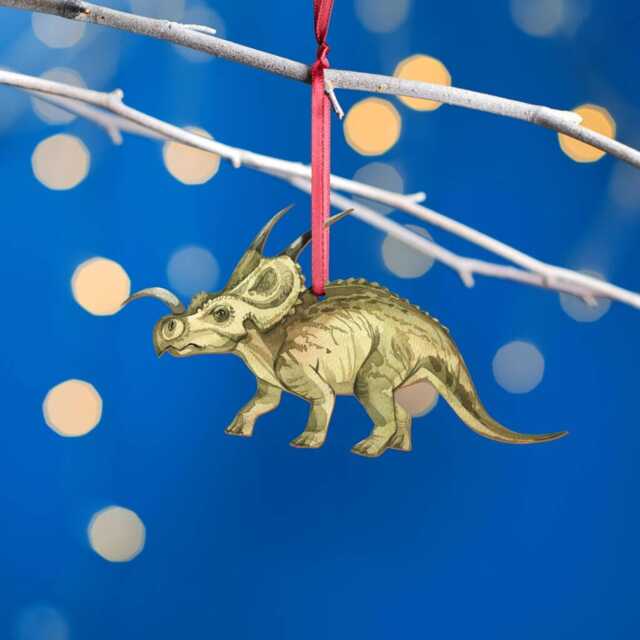 Wooden Einiosaurus Dinosaur Christmas Tree Decoration, Birch Plywood Lover Gift, Keepsake, Watercolourart - image 1